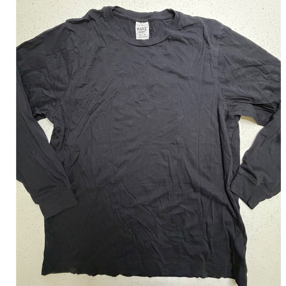 Make Market Mens Medium Black Long Sleeve Crew Neck T-Shirt Basic Layering Tee